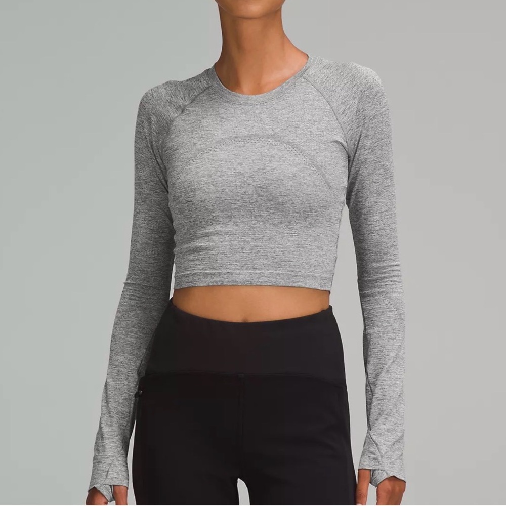 NWT Lululemon Swiftly Tech 2.0 Slate White Gray Long Sleeve Cropped Top 6